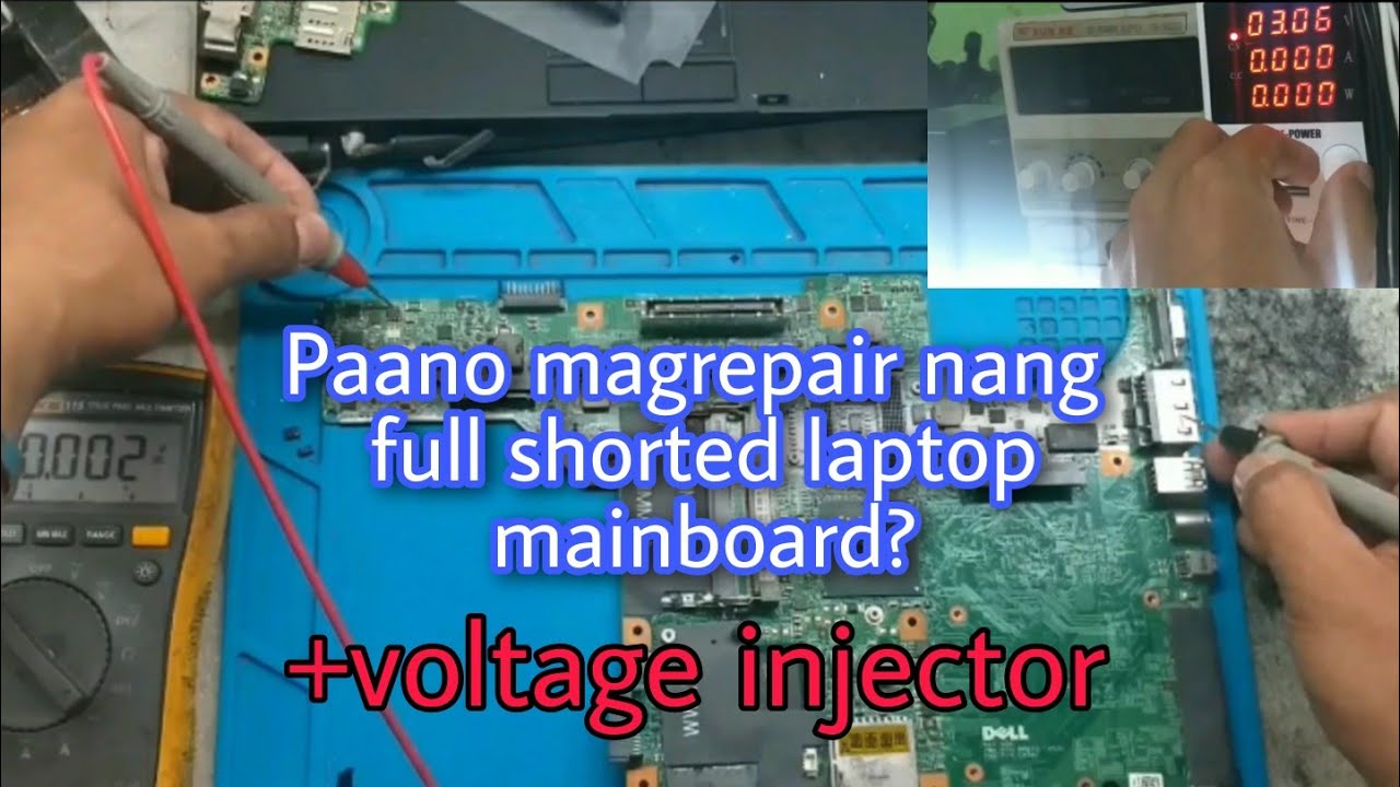 Shorted laptop mainboard repair + voltage injector...