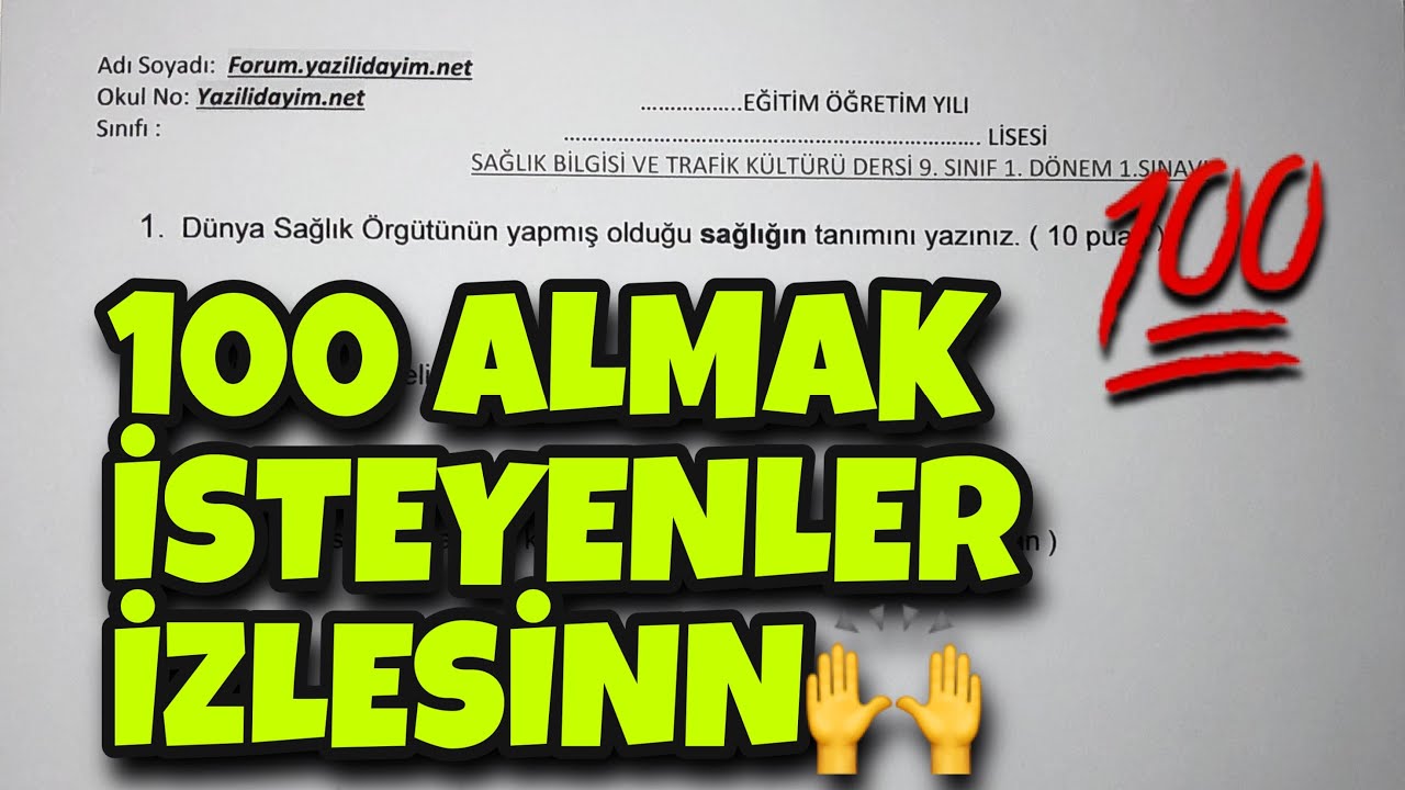 9.Sınıf Sağlık Bilgisi ve Trafik Kültürü 1.Dönem 1.Yazılı