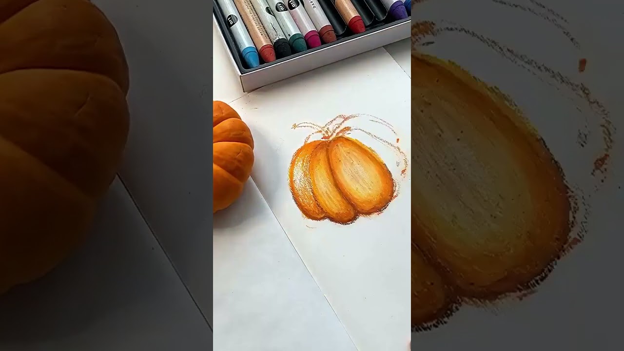 Drawing pumpkin with oil pastel
