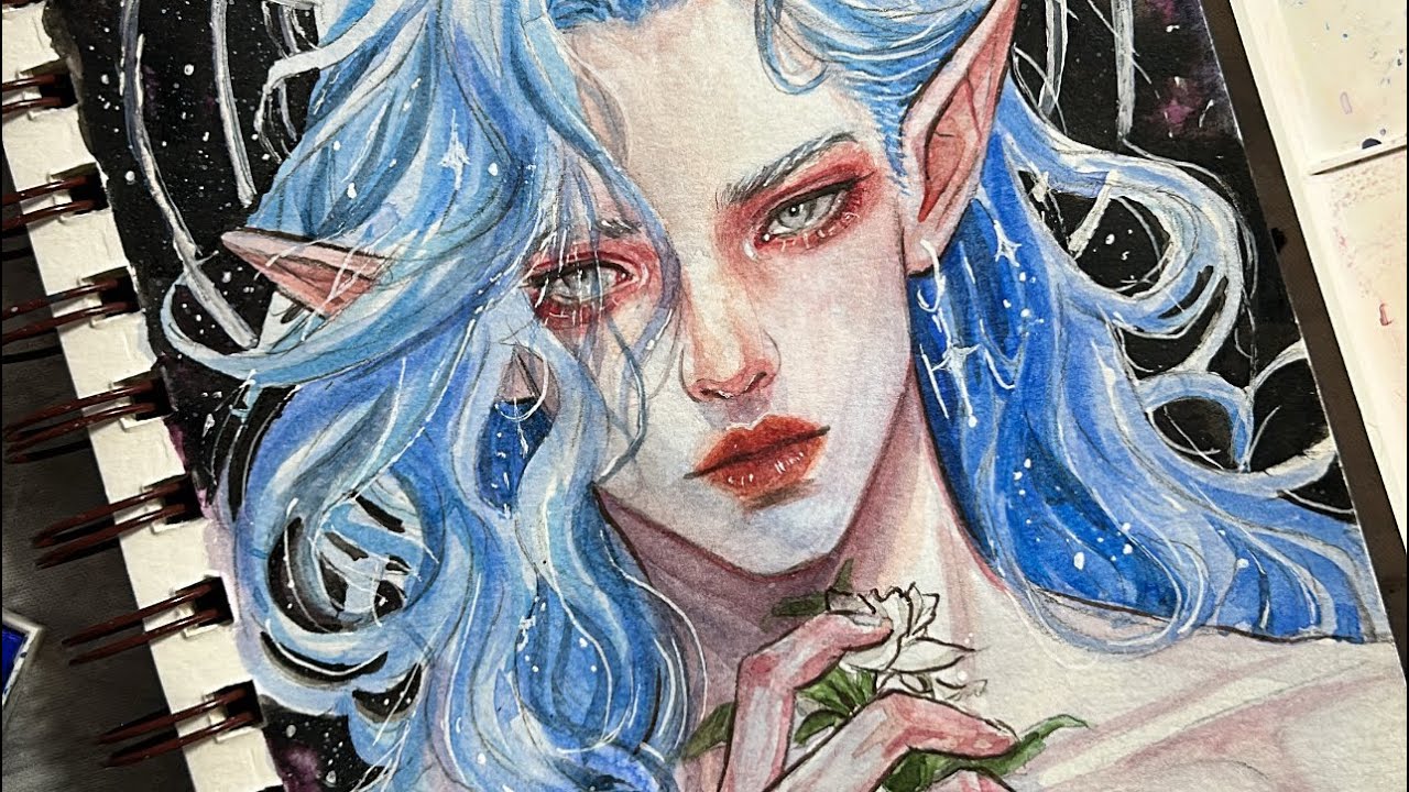 Draw with me | رسمة بالالوان المائية🩵✨
