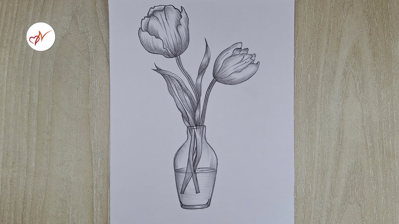 How to draw beautiful tulip flowers in a vase | Pencil sketch drawing