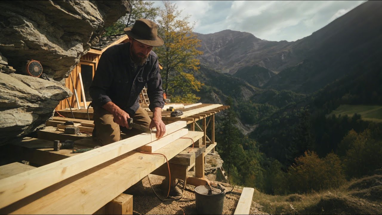 A wooden cabin was built on a cliff using discarded materials. (300 Days Offline Life)