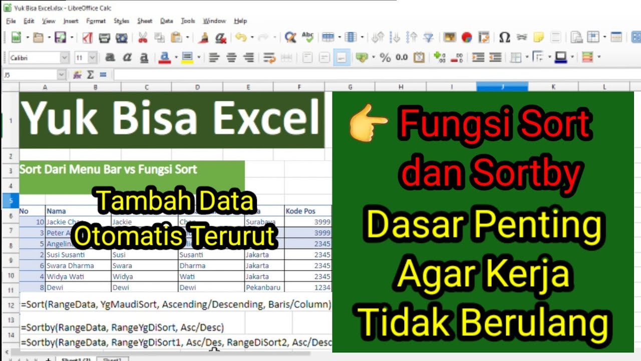Fungsi Sort Mengurutkan Data dg Rumus dan Kelebihan Format As Table Tambah Data Otomatis Terurut