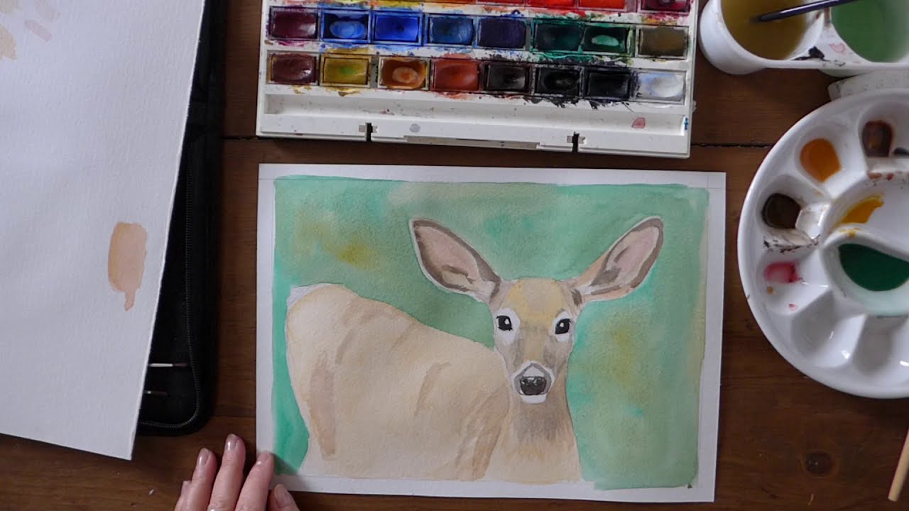 Une biche à l'aquarelle