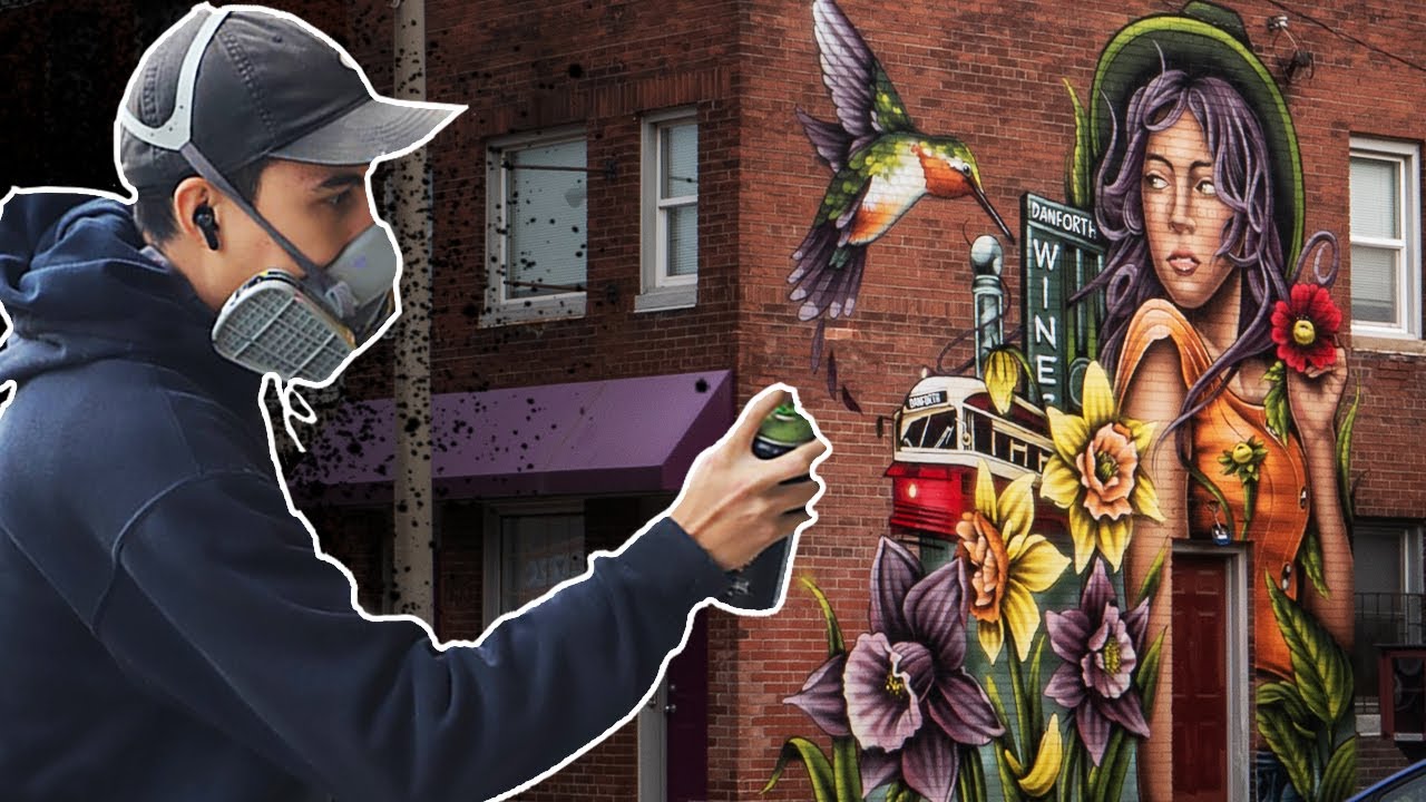 Spray Painting A Two Story Mural In Toronto