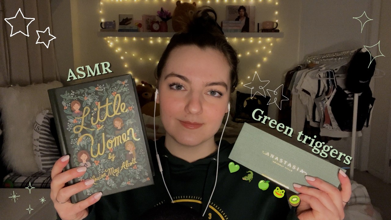 ASMR | Green Trigger Assortment 🥑💚🌿 (makeup, glass tapping, scratching & more!)
