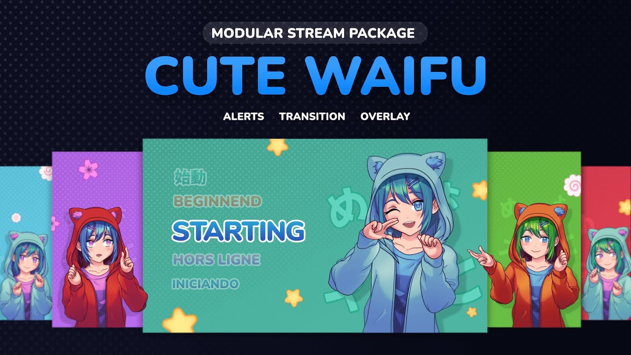 Cute Waifu Modular Anime Stream Overlay & Alerts Package for Twitch and Youtube