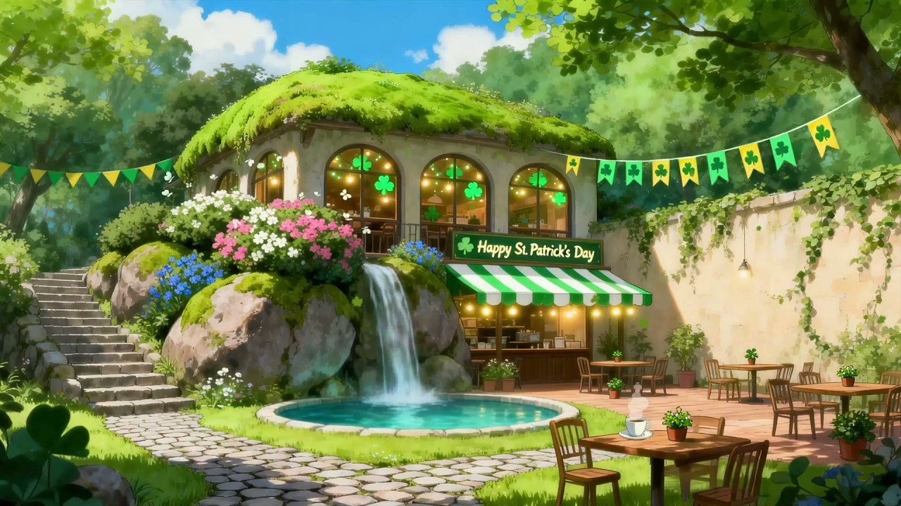 Happy St. Patrick's Day ☘️ Aesthetic Lofi with Cozy Café by the Waterfall ✨ Summer Lofi