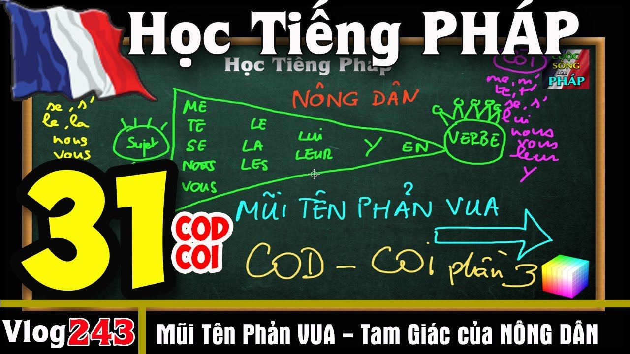 Học Tiếng Pháp # 31 : Mũi Tên Phản VUA - Tam Giác của Nông Dân - COD, COI và COS Phần 3 - vlog 243