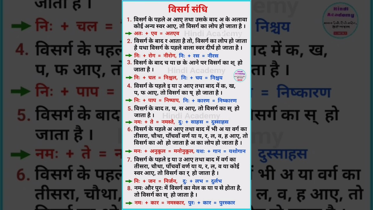 विसर्ग संधि हिंदी व्याकरण ॥ विसर्ग संधि ॥ visarg sandhi hindi grammar ॥ sandhi hindi grammar #hindi