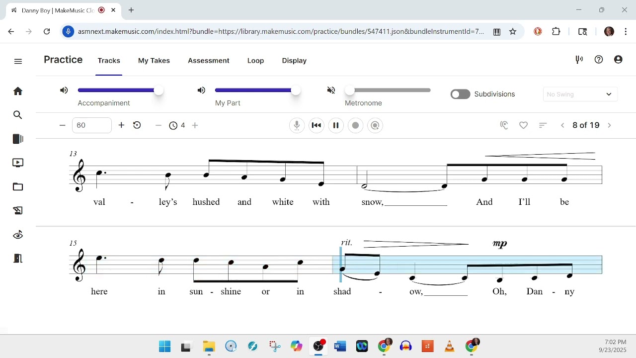 Danny Boy   arr Knowless, C Major With Melody