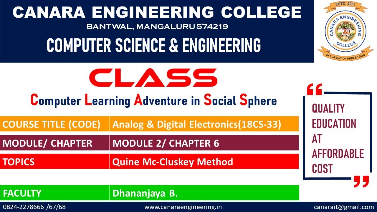 VTU ADE(18CS33) ADE Determination of Prime Implicants Chart [Quine McCluskey Method] (M2 L5)