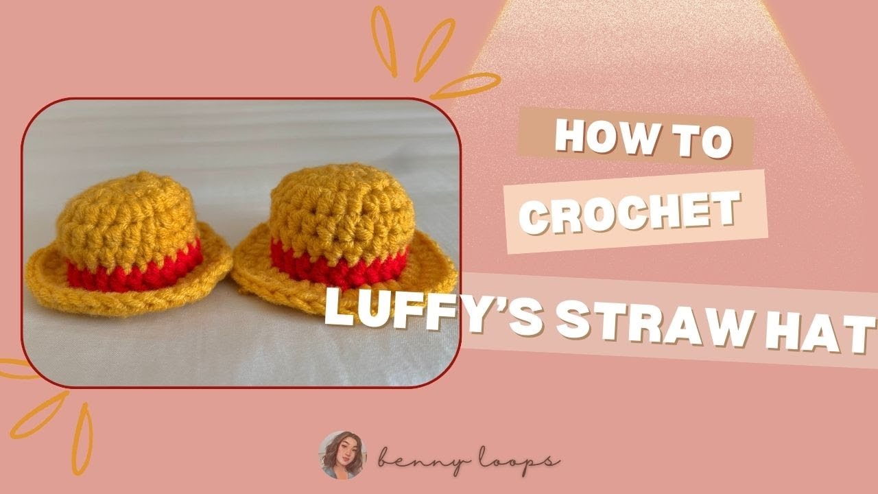 how to crochet Luffy's straw hat(keychain) 🎩 #crochet #luffy #strawhat #crocheting #onepiece #anime