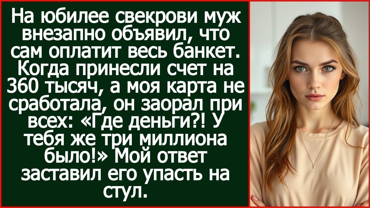 У тебя же три миллиона было! Заорал муж, когда моей картой не получилось оплатить юбилей свекрови