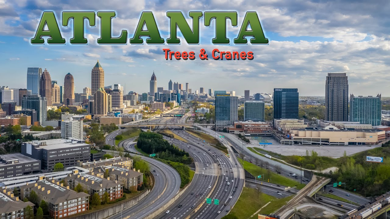 Amazing 4k Video of Atlanta Skyline: Trees and Cranes