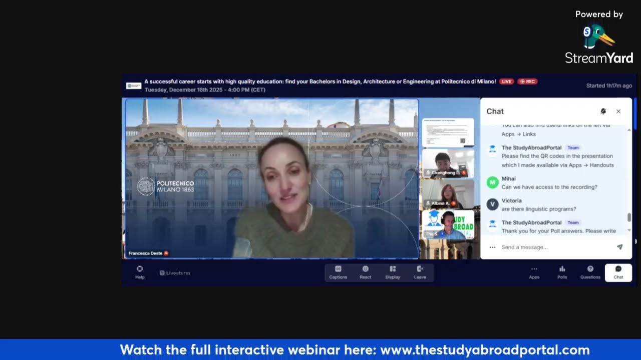 Webinar: find your Bachelors in Engineering, Design or Architecture at Politecnico di Milano!