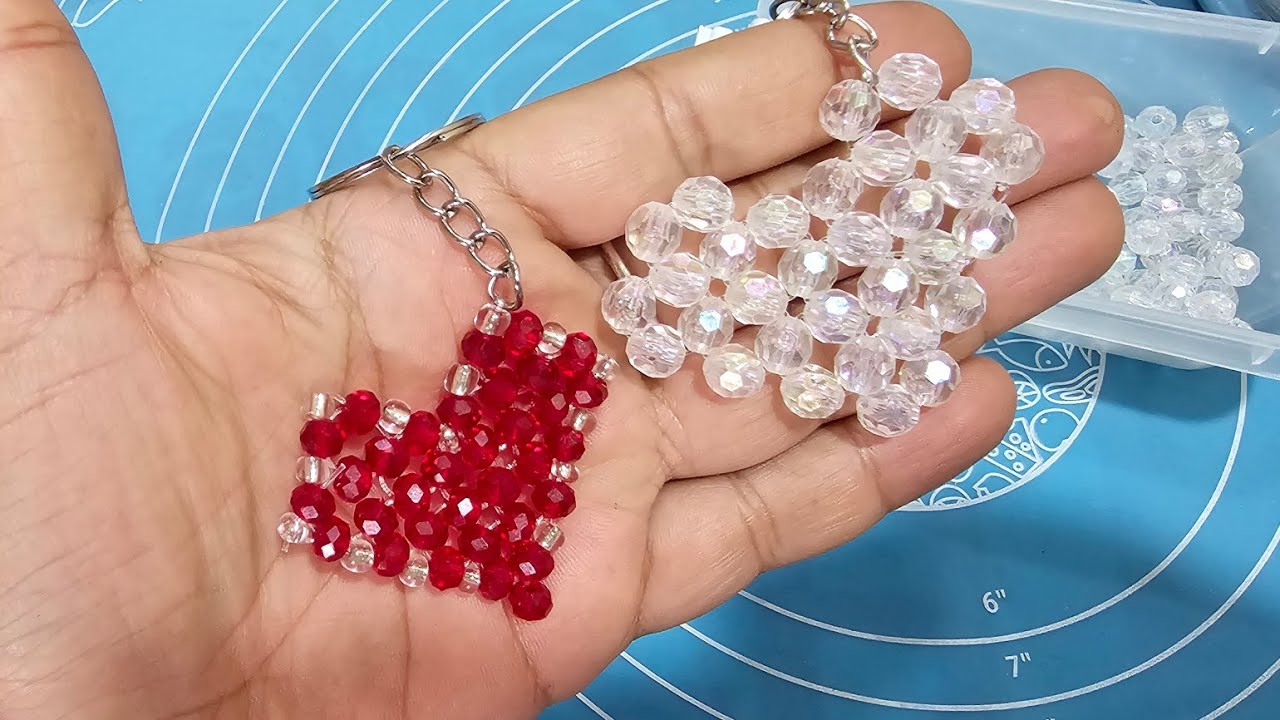 طريقة اسرع توزيعات فى خمس دقايق،طريقة عمل ميدالية قلب من الخرز ،keychain, how to make a bead heart