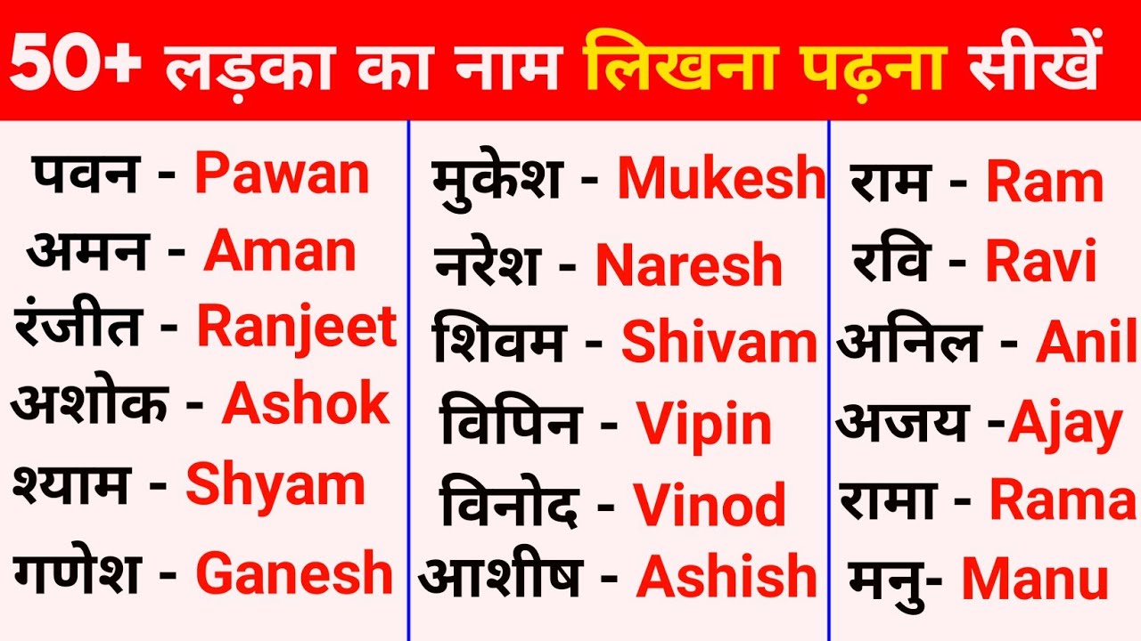 50+ लड़का का नाम लिखना पढ़ना सीखें|Ladka ka name|English me nam likhna sikhe|Boys name|Ashishstudy