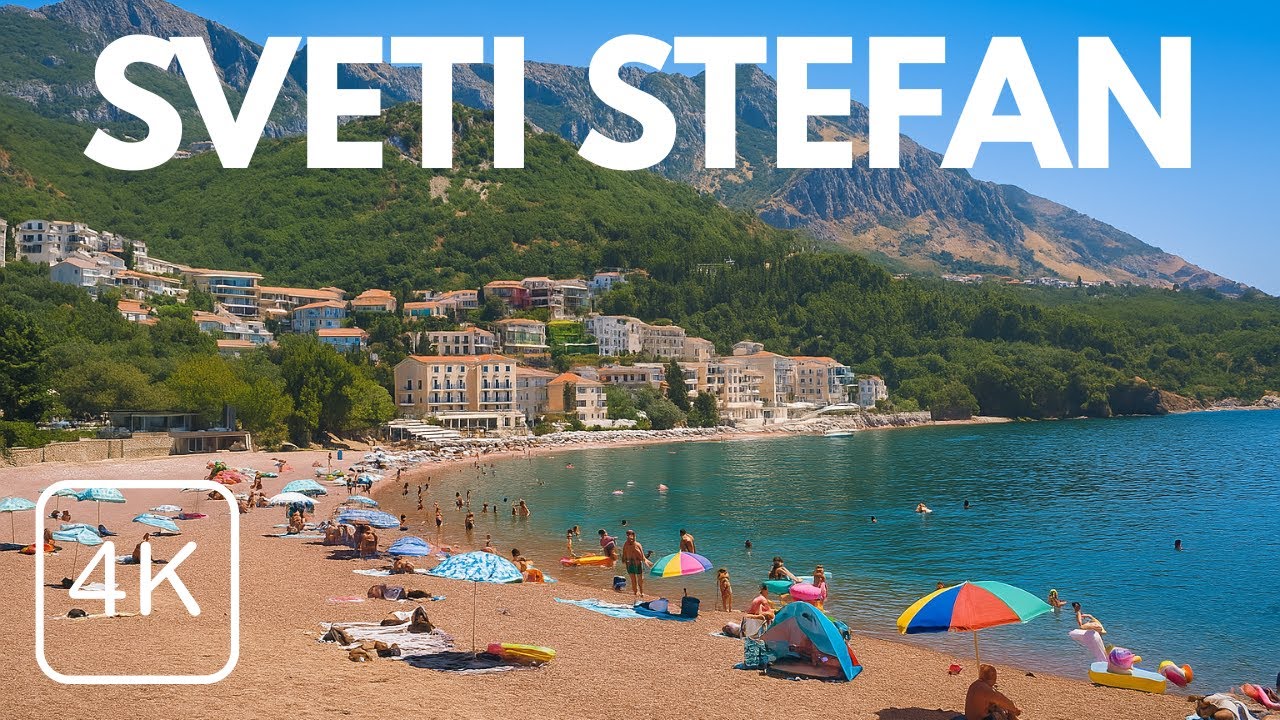 SVETI STEFAN, MONTENEGRO 🇲🇪 Virtual Tour BEACH WALKTHROUGH | HOT SUMMER DAY