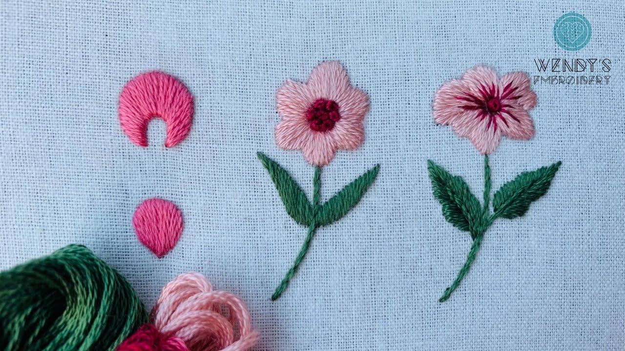 Mũi B&oacute; Bạt & ứng dụng th&ecirc;u hoa - Satin Stitch applied in flower embroidery