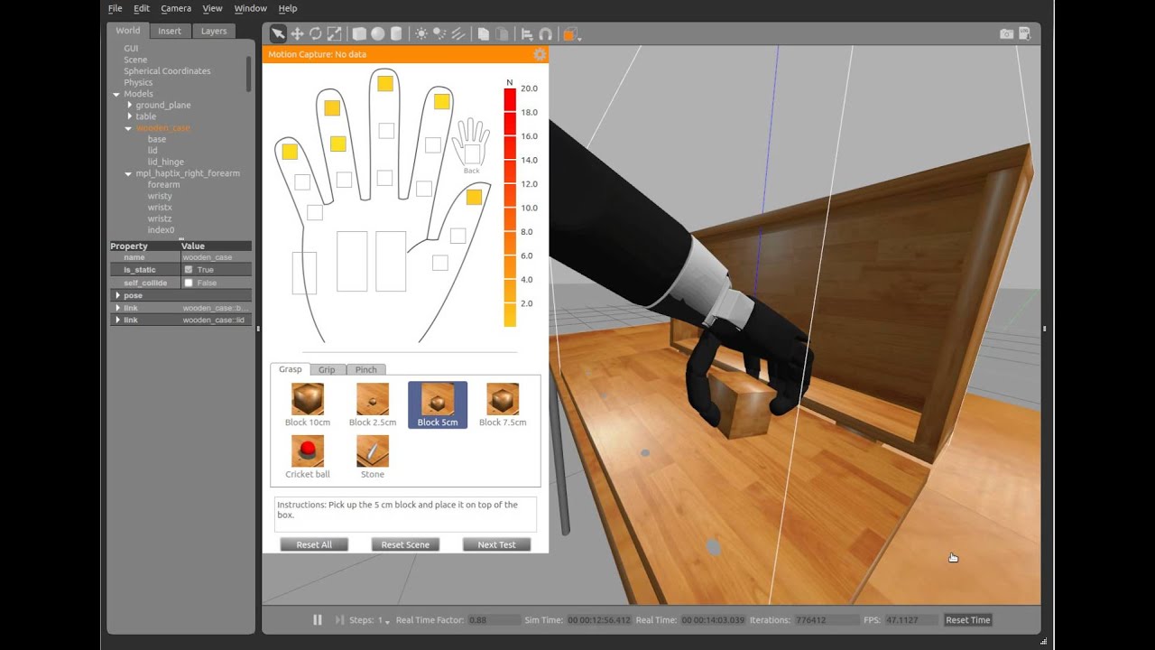 Haptix ARAT MPL grasp and grasp visual stability demo (handsim 0.9.x candidate)