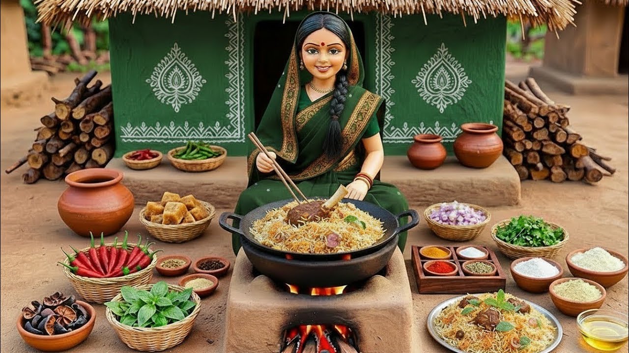  Miniature Doll Makes Mutton Biryani | Indian Village Tiny Kitchen Story 🌾🏺