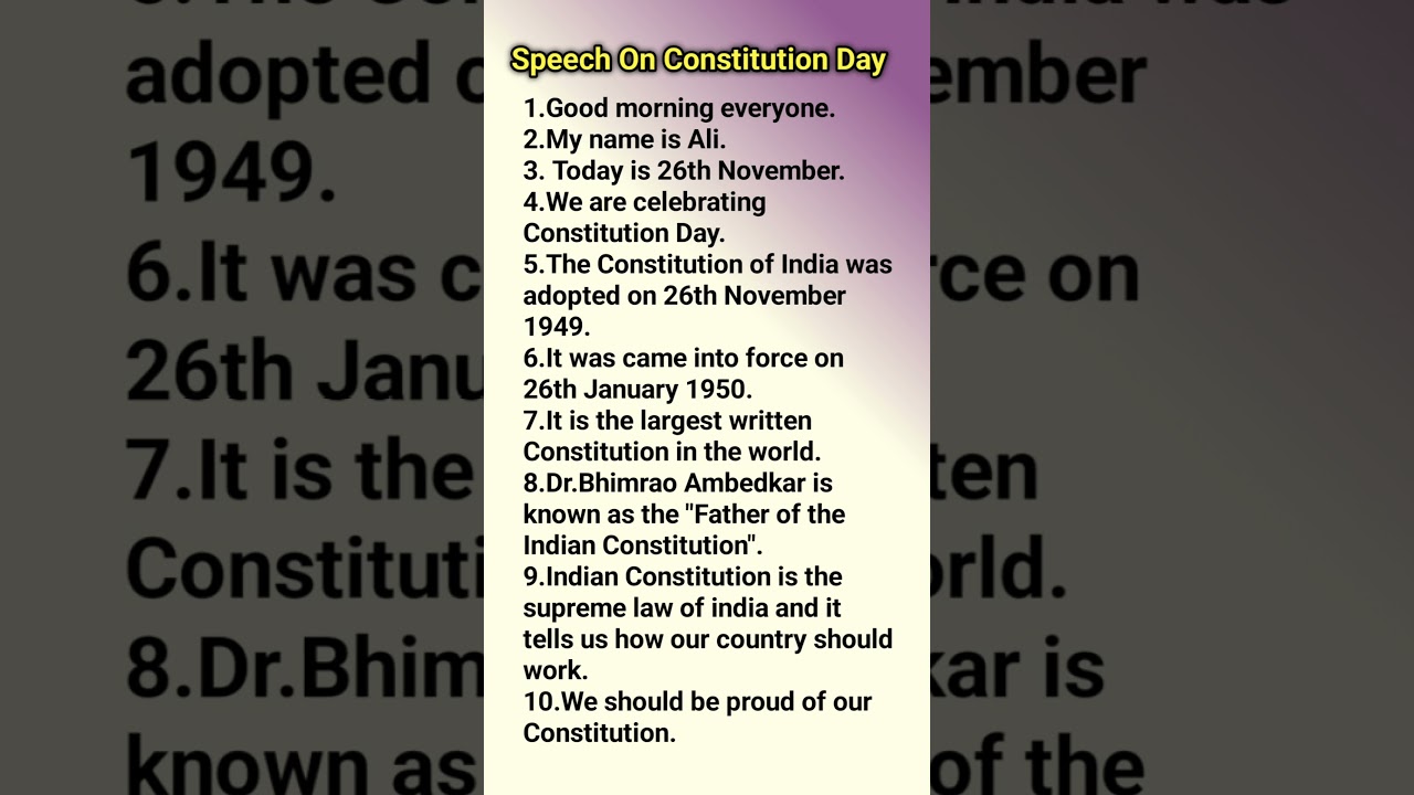 Speech On Constitution Day Of India |10 Lines On Constitution Day Speech | Constitution Day Speech