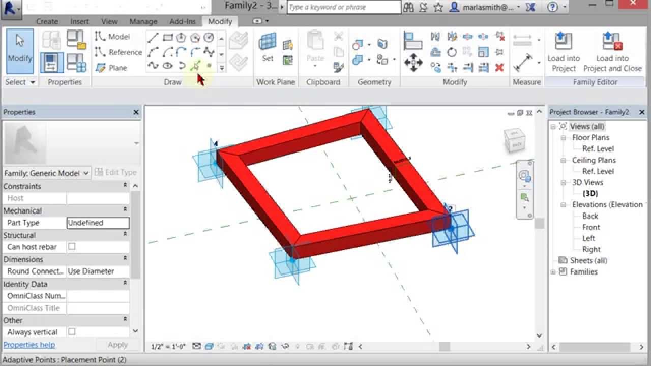 Revit АДАПТИВНЫЙ КОМПОНЕНТ КВАДРАТНАЯ РАМКА