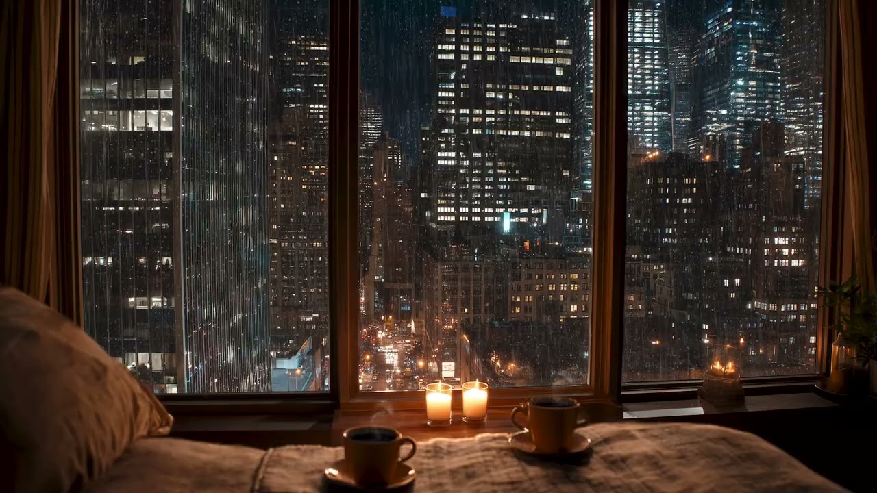 3-Hour Escape to a Cozy NYC Apartment | Heavy Rain on Window for Deep Sleep & Relaxation