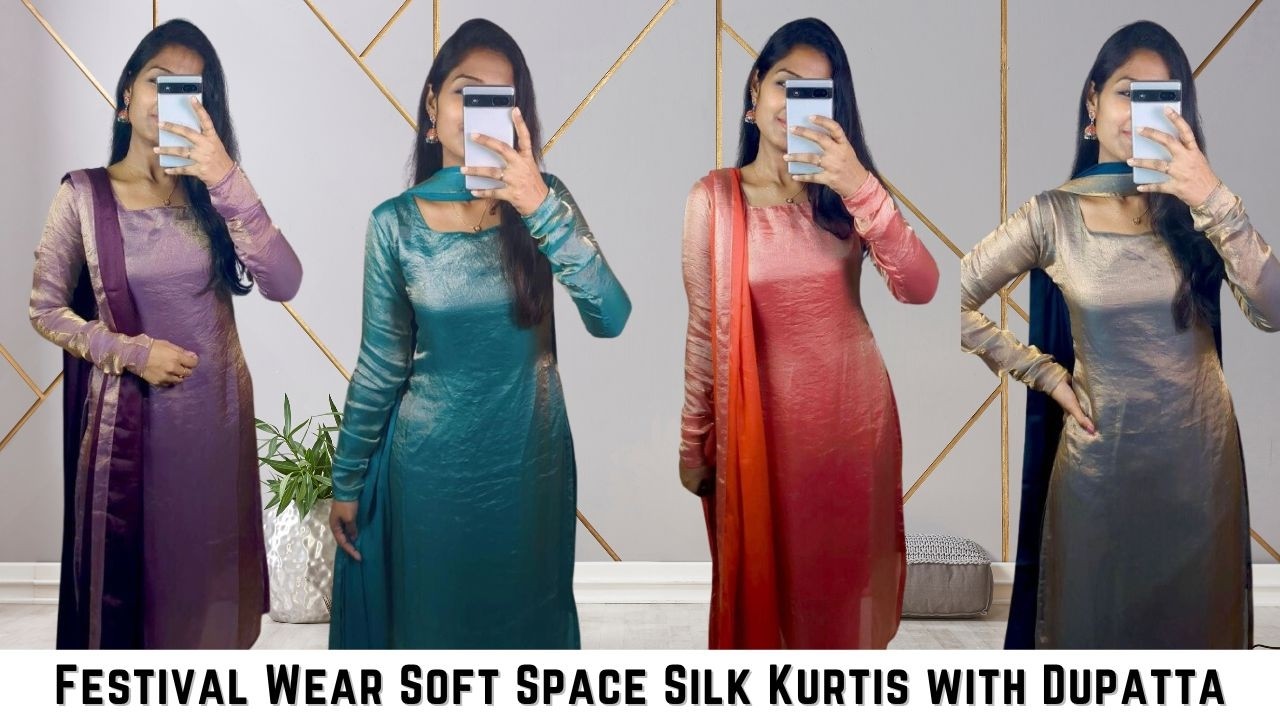 Festival Wear Soft Space Silk Kurtis with Dupatta #festivewear #kurti #silk