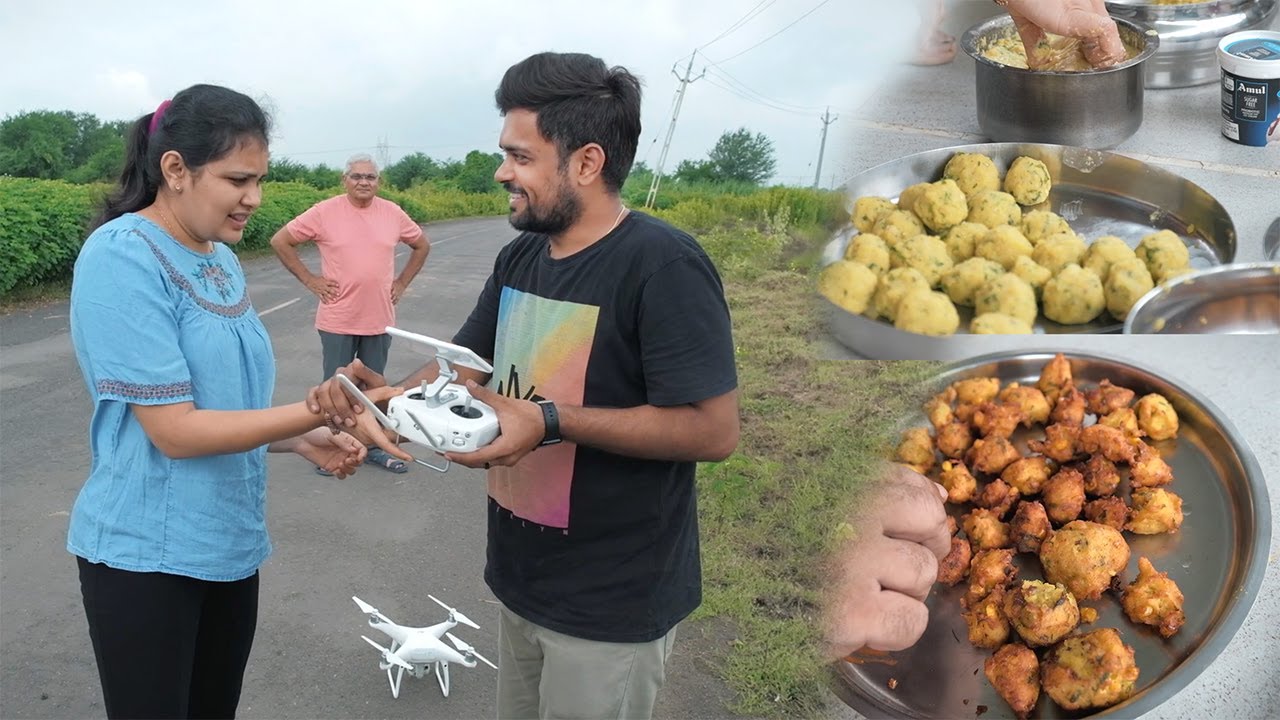 aaj biwi ne pehli baar drone udaya | wadi pe bhajiya party ki | Gujarati Family fun !