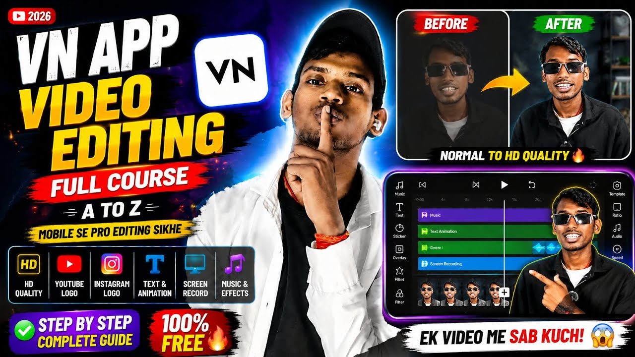 How to do Professional Video Editing with VN App | Full Tutorial 2026 // Dhananjay By Tech 