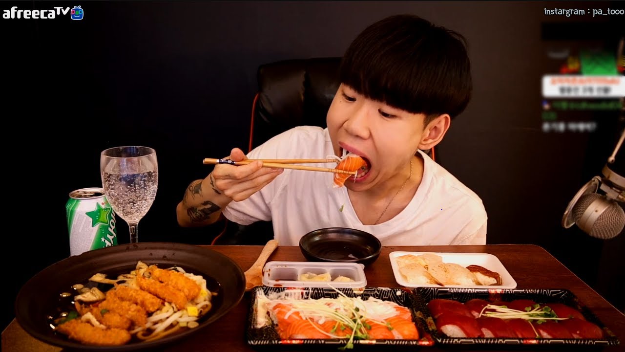 연어초밥 참치초밥에 새우튀김우동까지 먹방! MukBang Eating Show [파투]