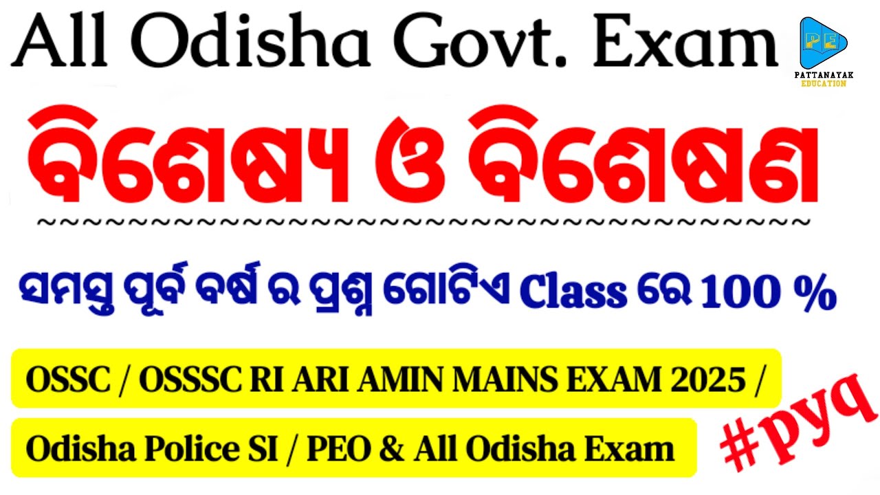 Odia Grammar Bishesya and Bishesana PYQ || ଓଡ଼ିଆ ବିଶେଷ୍ୟ ଓ ବିଶେଷଣ PYQ || Odia Bishesya and Bishesana