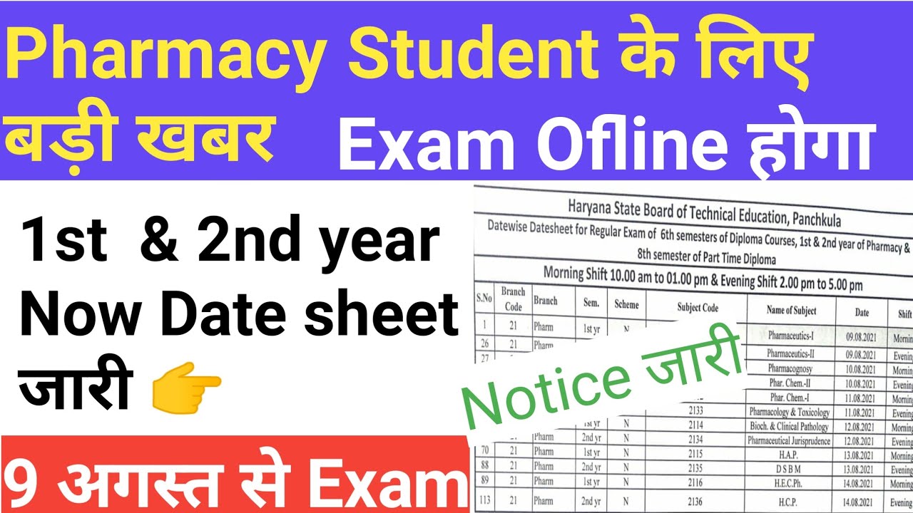 D Pharma 1st year exam date official notification | D Pharma 2nd year exam date | D Pharma exam date