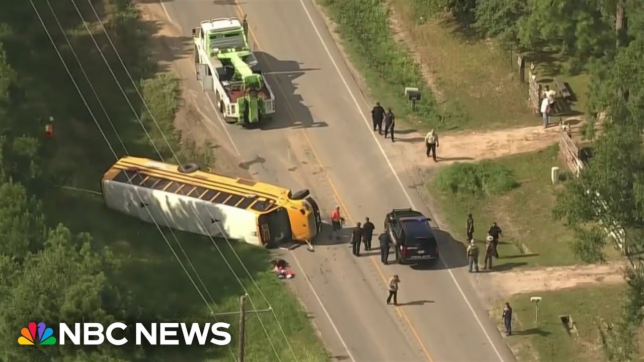 Ten injured after school bus rolls over in Texas