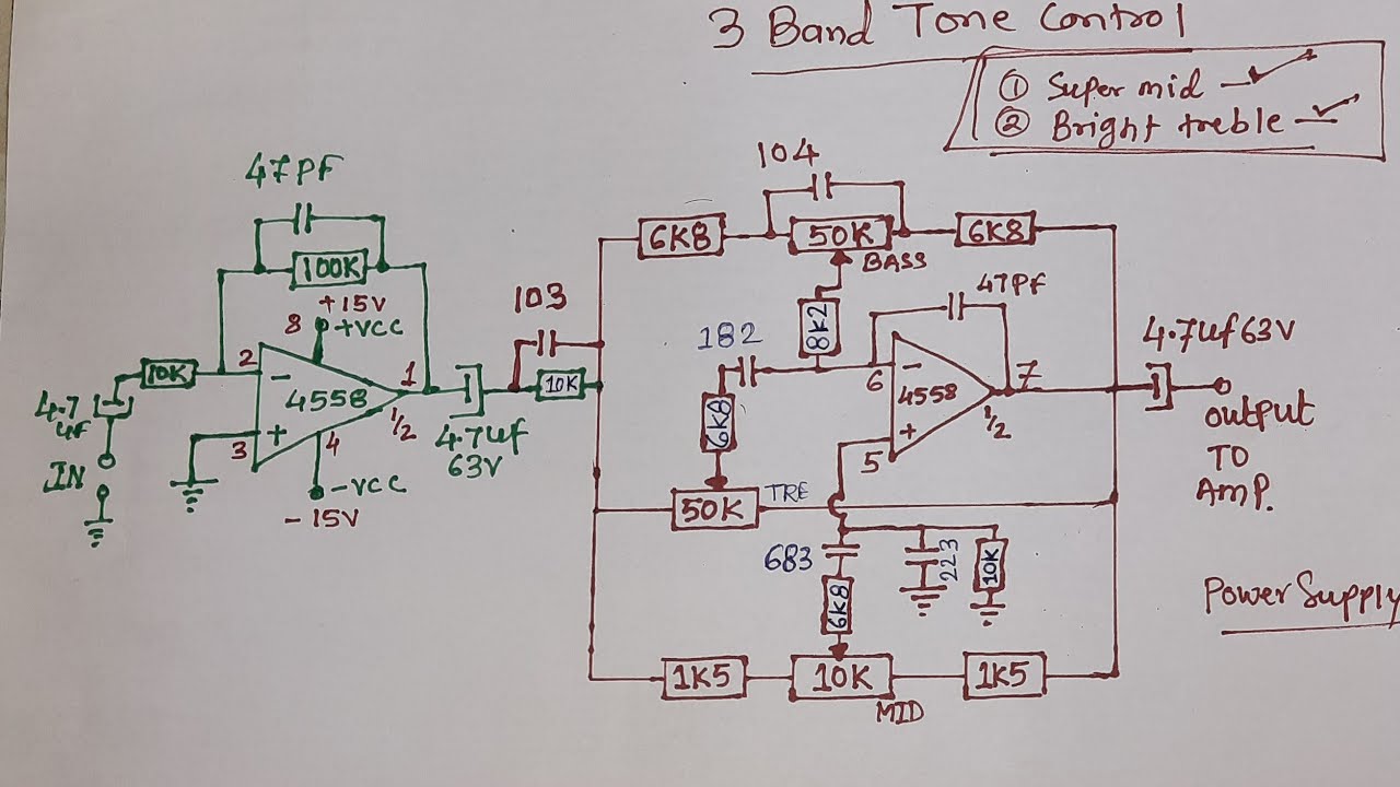 BASS MID TREBLE CIRCUIT DIAGRAM STUDY बास मिड ट्रेबल का सर्किट डायग्राम