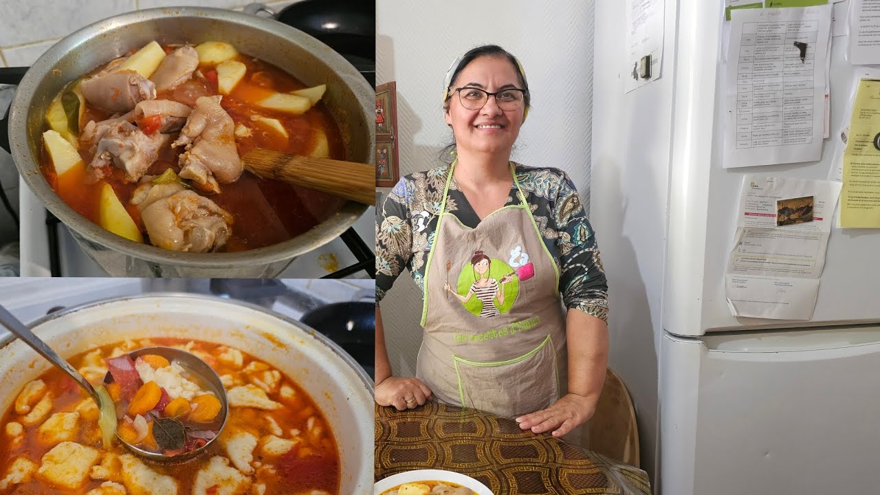 Am pregătit meniu de seara ciorba de legume cu găluște și papricaș cu picioare de porc.😋