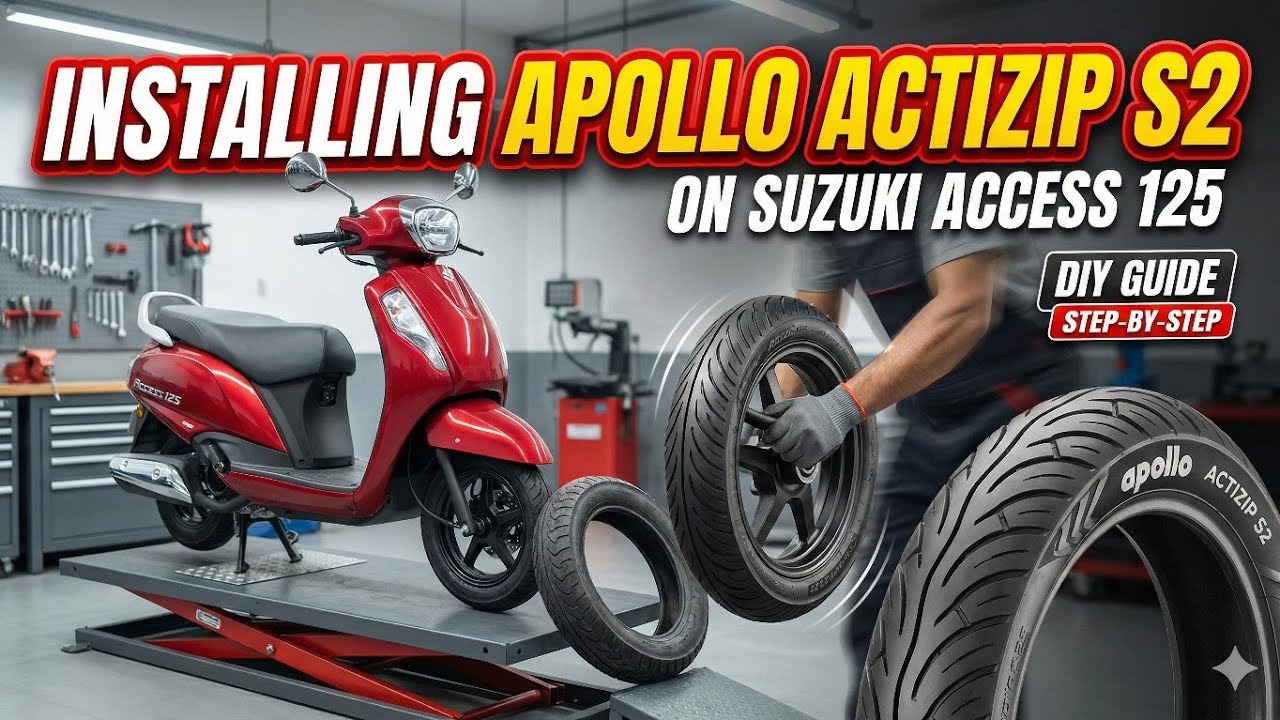 Installation of Apollo Actizip S2 front tyre on a Suzuki Access 125