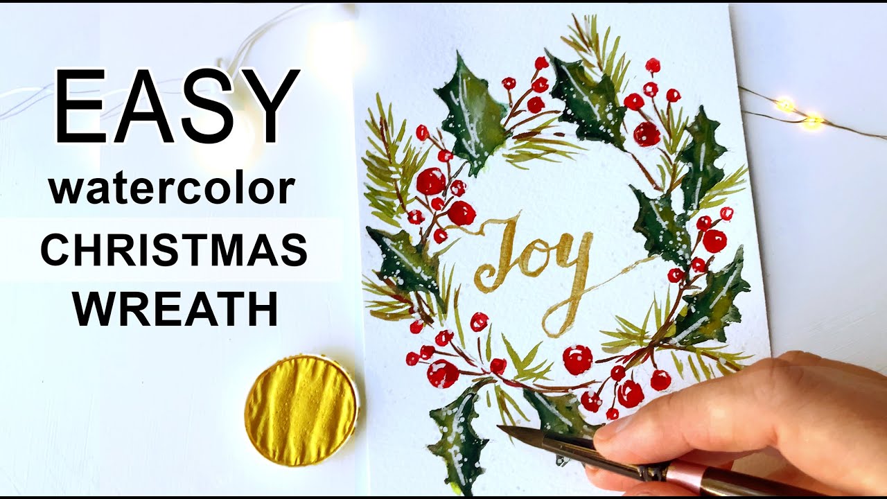 EASY Watercolor Christmas Wreath Tutorial Holiday Card for Beginners