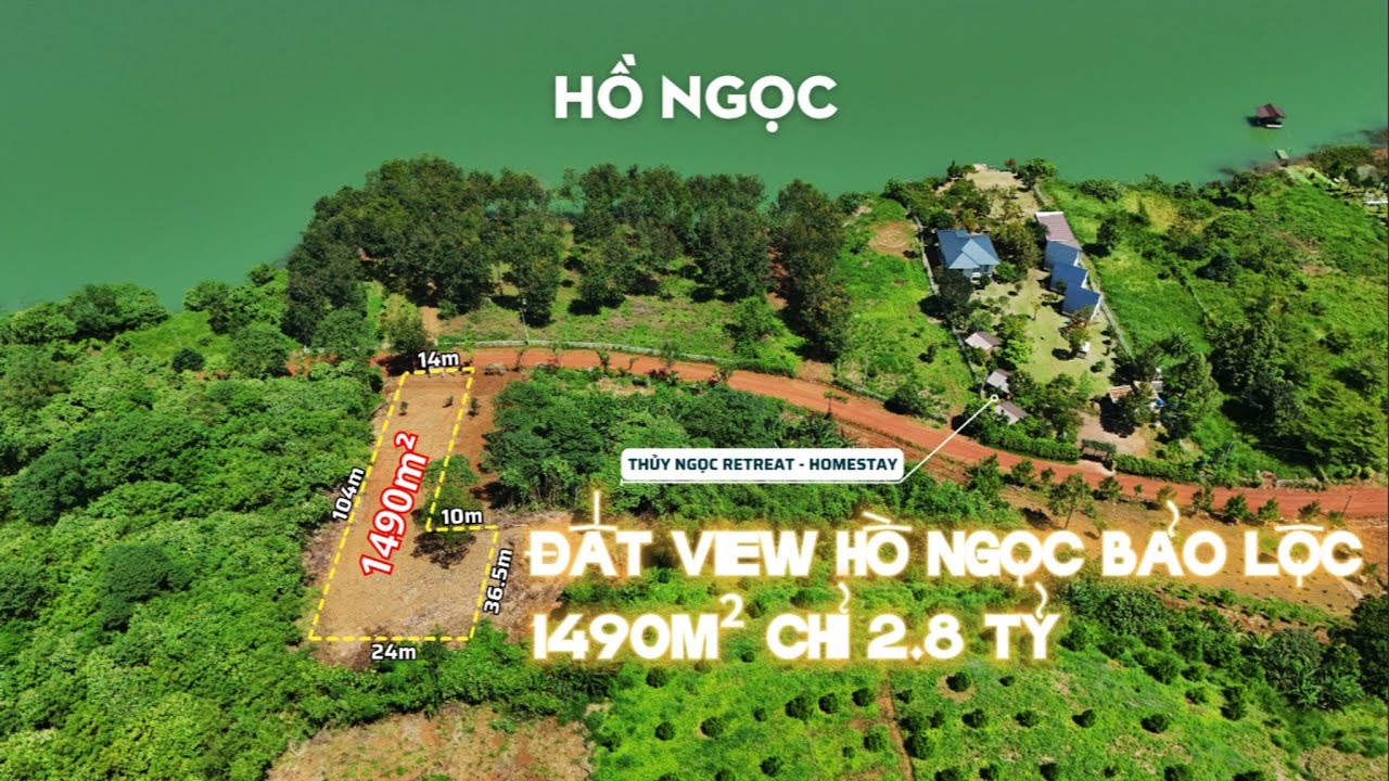 Đất view Hồ Ngọc Bảo Lộc Giá tốt, QH thổ cư, gần Hồ, gần Homestay, Sư Mẫu Camping, 1490m² 2.8 tỷ TL