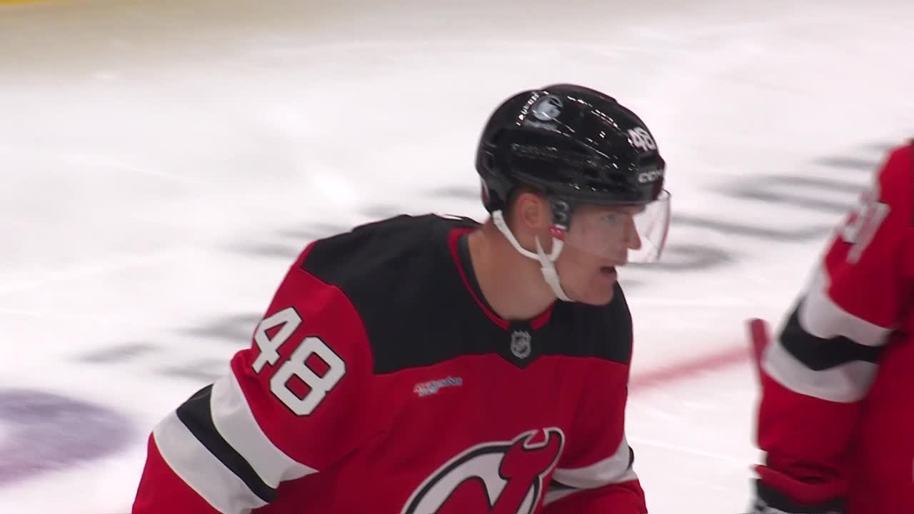 Ethan Edwards scores a goal against the New York Islanders