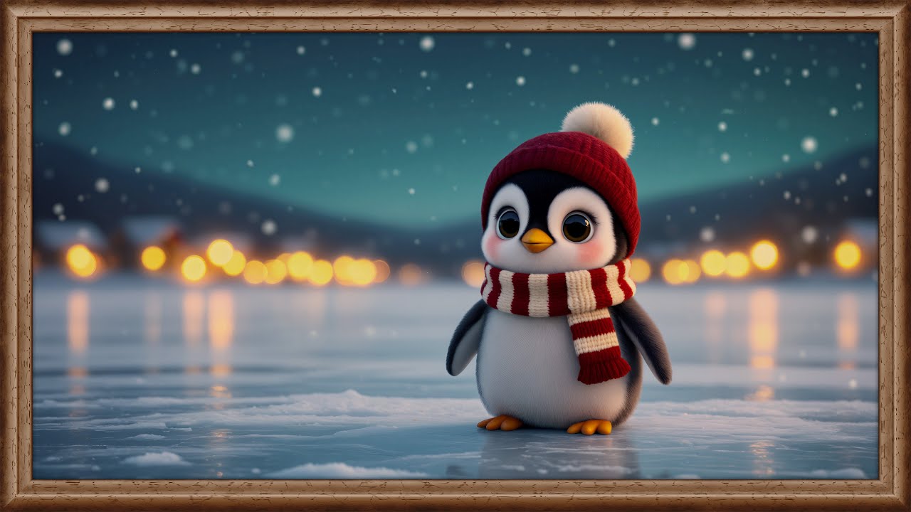 Adorable Winter Penguin 4K Frame TV Art – 2 Hour Frozen Lake Screensaver (No Music)
