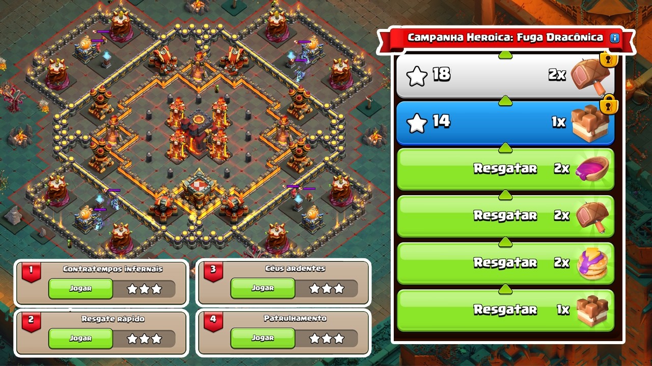 FÁCIL E RÁPIDO! COMO COMPLETAR OS NOVOS 4 DESAFIOS CAMPANHA HEROICA: FUGA DRACÔNICA CLASH OF CLANS!