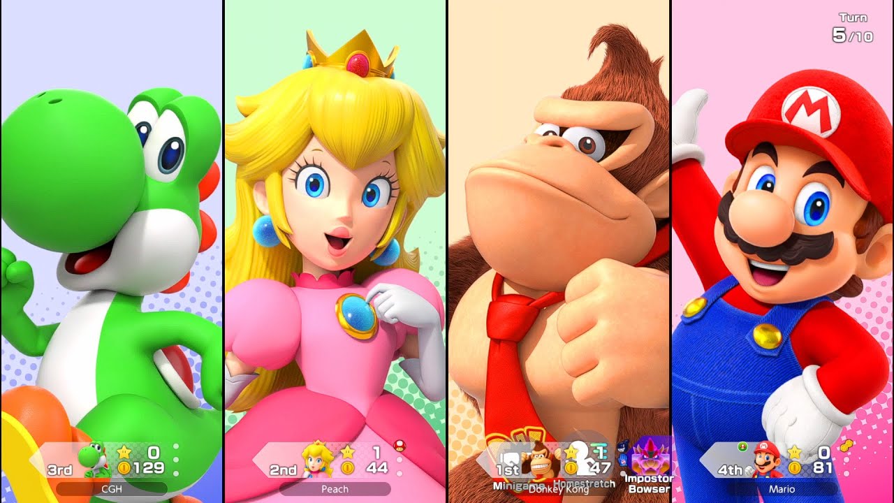 Super Mario Party Jamboree King Bowser's Keep - Yoshi vs Mario vs Donkey Kong vs Peach (Hard Com)