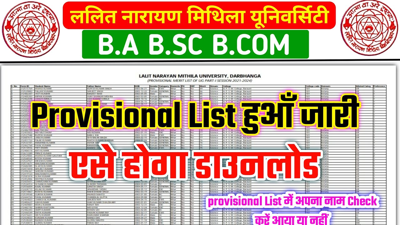 lnmu first provisional list Jari  | lnmu 1st provisional merit list 2021-lnmu first merit list 2021