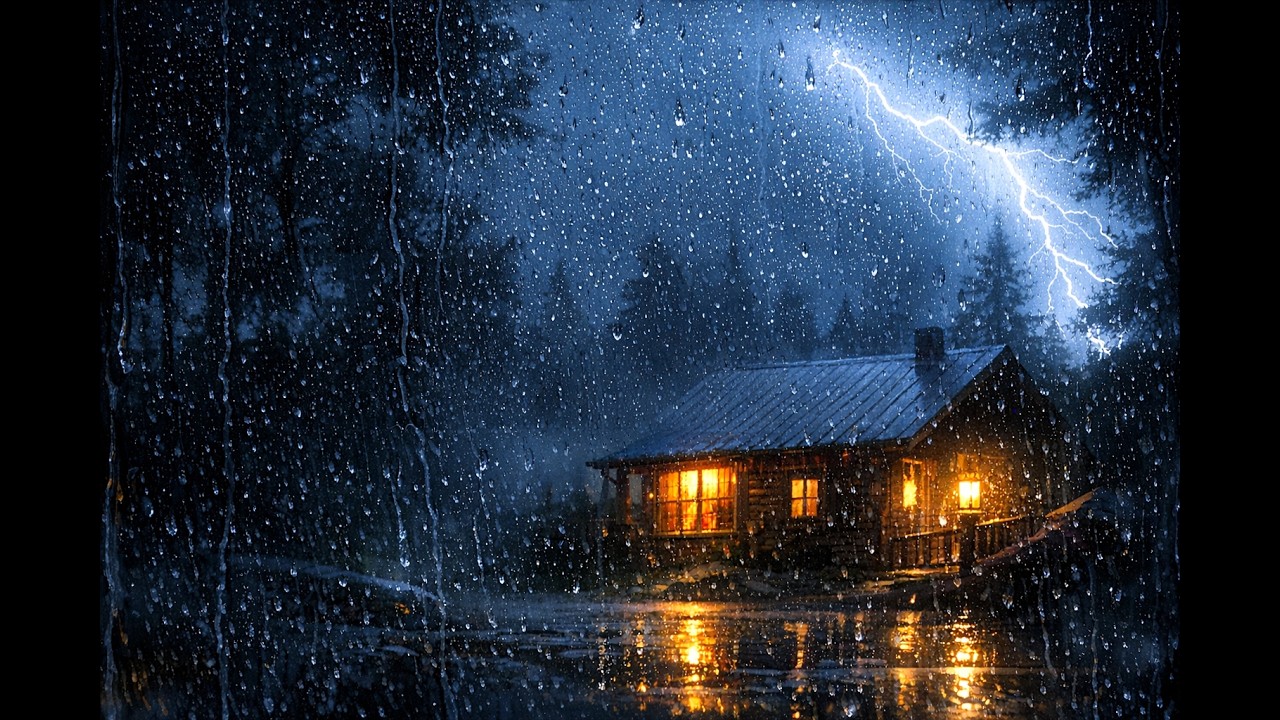 Cozy Cabin in Heavy Rain 🌧️ Night Rain Sounds for Deep Sleep