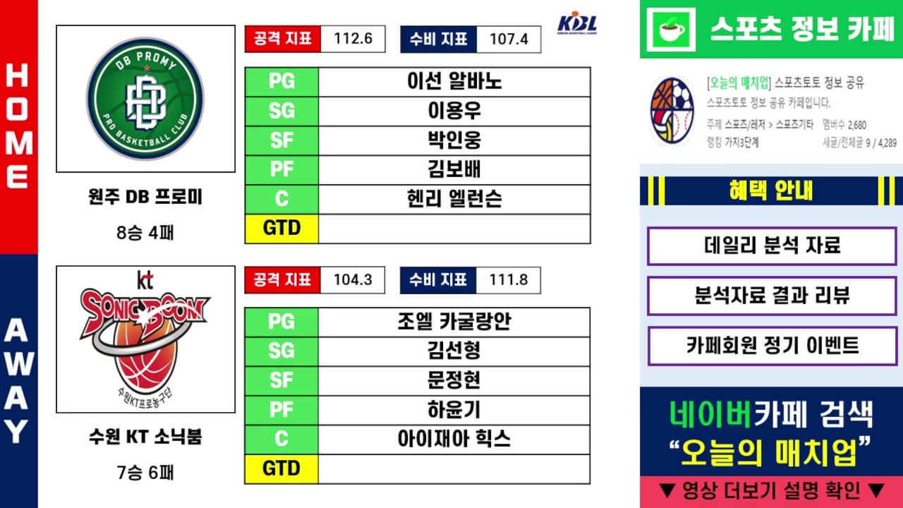 [스포츠분석] 11월 11일 화요일 국내농구배구 경기분석