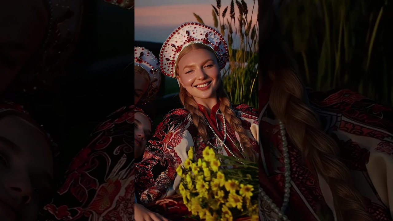 Young Women Running Through Birch Forest Traditional Russian Dresses Pure Neural Magic