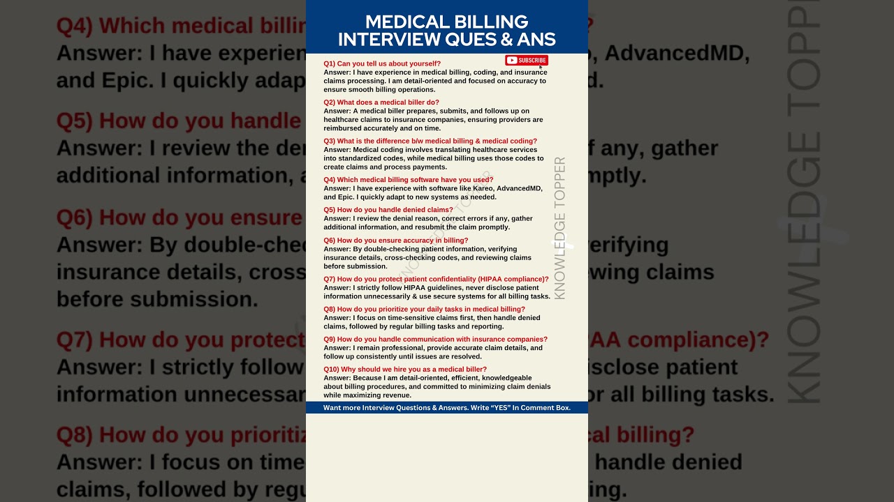 Medical Billing Interview Questions and Answers | Medical Billing Job Interview Questions and Answer